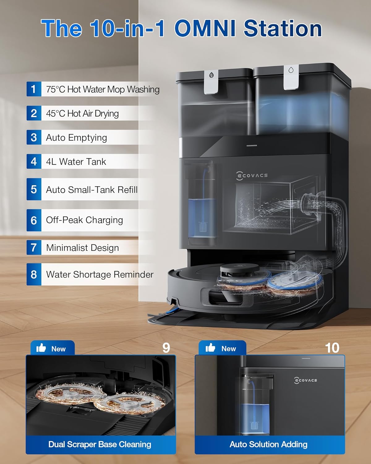 ECOVACS DEEBOT T30C Robot Vacuum and Mop, 20,000Pa Suction, TruEdge Adaptive Edge Mopping, ZeroTangle 2.0 Technology, Hot Water Washing, Self-Emptying, Auto-Lift Mopping, Obstacle Avoidance - Image 5