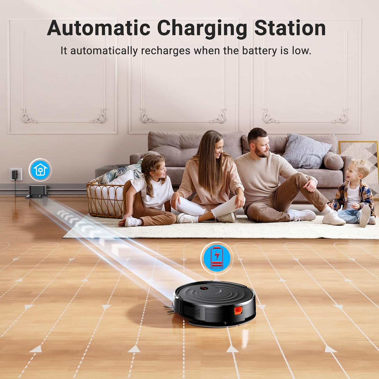 Robot Vacuum and Mop Combo, Robotic Vacuum Cleaner 5000Pa Strong Suction 130 Mins Runtime, Slim, Low Noise, Automatic Self-Charging, Wi-Fi/App/Alexa Control, Ideal for Hard Floor/Low-Pile Carpet - Image 7