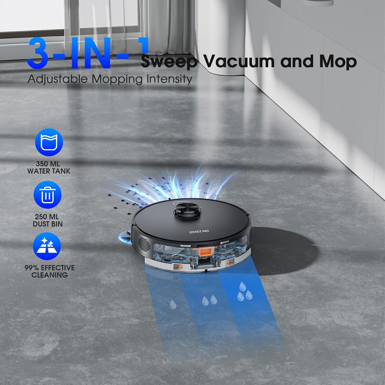 Robot Vacuum and Mop Combo, Robotic Vacuums Cleaner with LiDAR Navigation, Smart Mapping, Strong Suction, with WiFi/App/Alexa/Voice Control, Obstacle Avoidance, for Home, Wood/Hard Floors, Pet Hair - Image 4