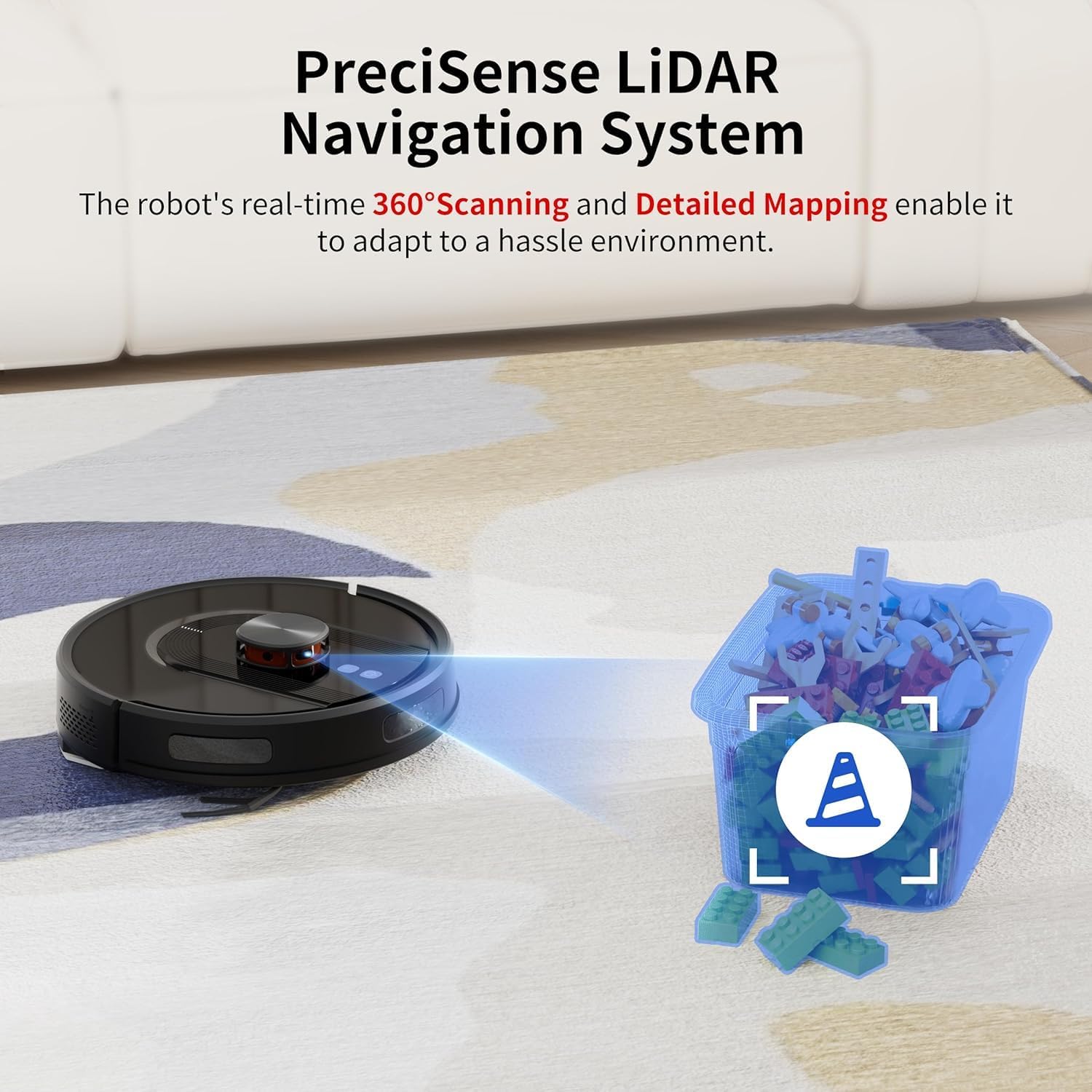 Robot Vacuum and Mop Combo with Self-Emptying, Customizable Map Cleaning with LiDAR Navigation, 6000Pa Suction, Smart No-Go Zones, 70Days Hands-free Robotic Vacuum Cleaner for Floor, Carpet, Pet Hair - Image 6