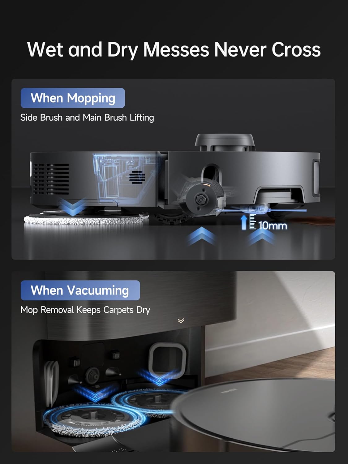 DREAME X40 Ultra Robotic Vacuum with Removable & Liftable Mop, 12,000Pa Suction, Side Brush Extensive Cleaning, 158°F Mop & Washboard Self Cleaning, Auto-Empty, Auto Refill, liftable Brushes - Image 5