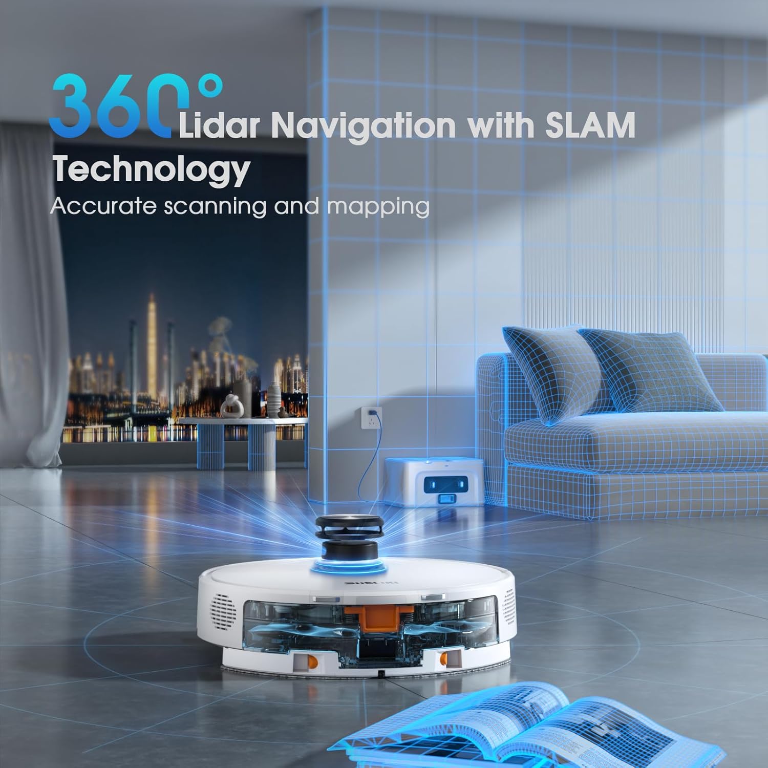 Robot Vacuum and Mop, 3-in-1 Robotic Vacuum Cleaner with 70-Day Self-Emptying Base, 360° LiDAR Navigation & Smart Mapping, 6000Pa Strong Suction for Pet Hair, Carpets & Hard Floors - Image 5