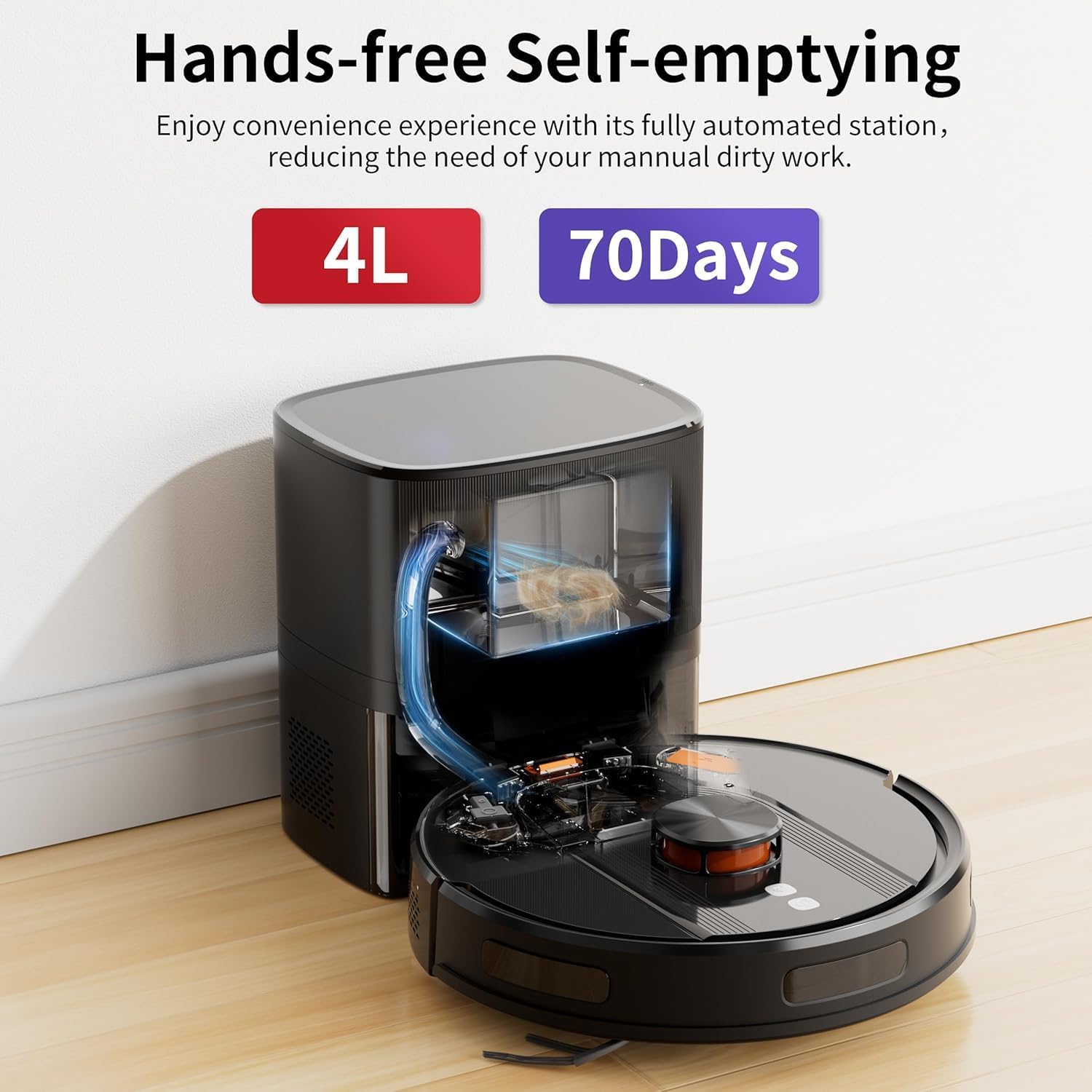 Robot Vacuum and Mop Combo with Self-Emptying, Customizable Map Cleaning with LiDAR Navigation, 6000Pa Suction, Smart No-Go Zones, 70Days Hands-free Robotic Vacuum Cleaner for Floor, Carpet, Pet Hair - Image 2