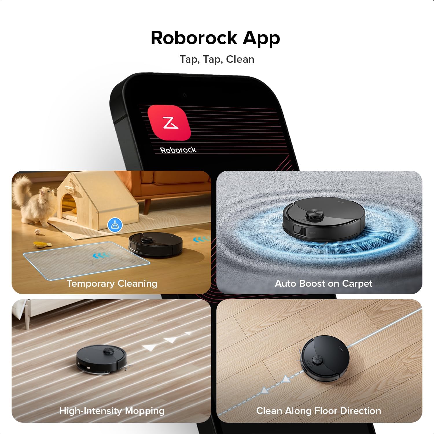 roborock Q10 S5 Robot Vacuum and Mop Cleaner, 10000Pa HyperForce Suction, Dual Anti-Tangle System, Auto-Lifting Mop, ReactiveTech Obstacle Avoidance, App Control, for Pet Hair and Carpet, Black - Image 8