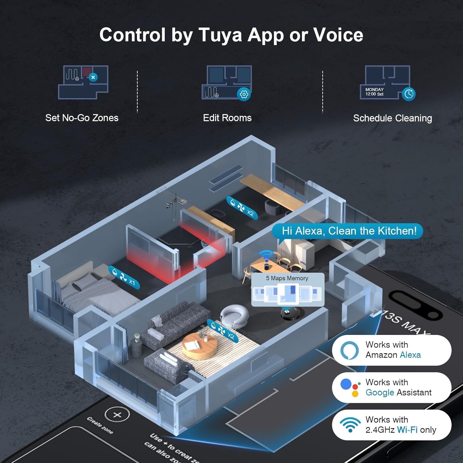 Robot Vacuum and Mop Combo, Robot Vacuum Self-Emptying with 11500Pa Suction, 70-Day Capacity, Fast Home Mapping, LiDAR Navigation, Smart Obstacle Avoidance, Ideal for Pet Hair, Carpet, Hard Floor - Image 5