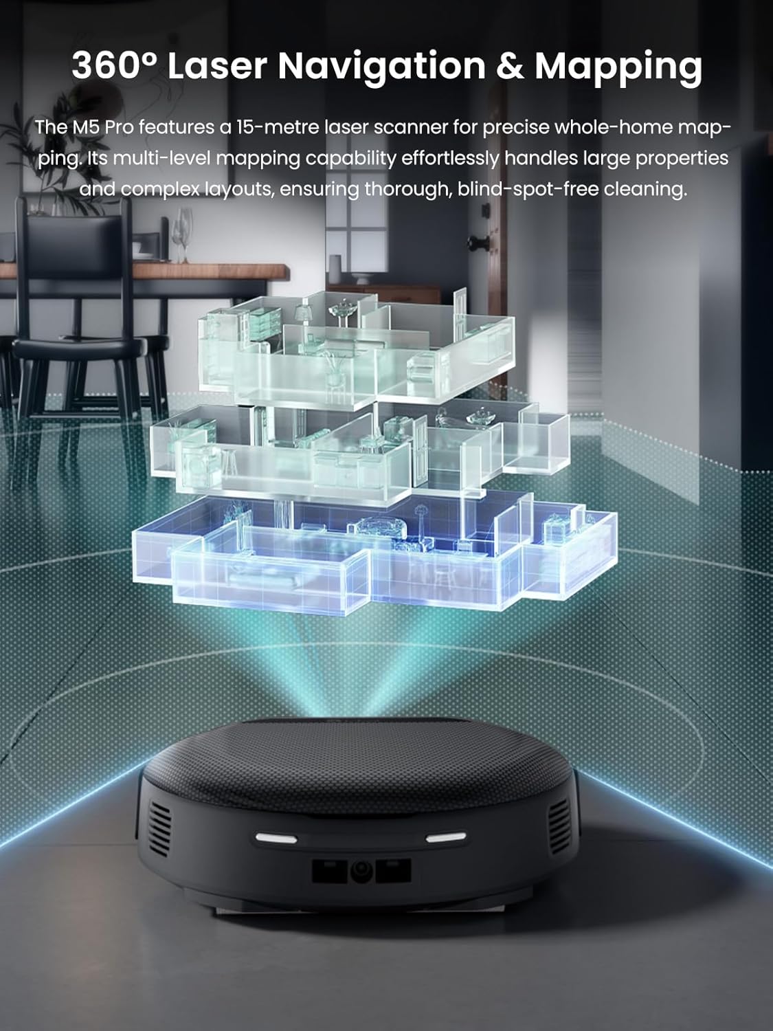 Lefant M5 Pro LiDAR Robot Vacuum and Mop, 18000Pa Suction, PSD 2.0 Smart Obstacle Avoidance, All-in-One Robot Vacuum 120 Day Self-Emptying, Auto Mop Washing, Drying&Refilling, Supports 2.4G/5G WiFi - Image 8