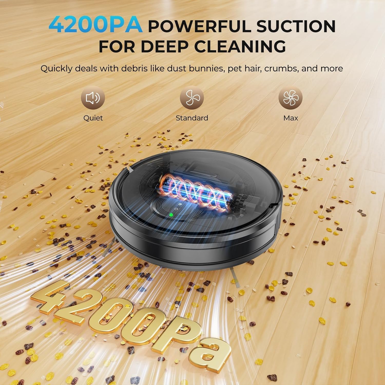 Robot Vacuum and Mop Combo, 2 in 1 Mopping Robot Vacuum Cleaner, 4200Pa Powerful Suction, Multi-Surface Cleaning, Obstacle Avoidance, Self-Charging, Easy to use, App & Voice Control, Works with Alexa - Image 3