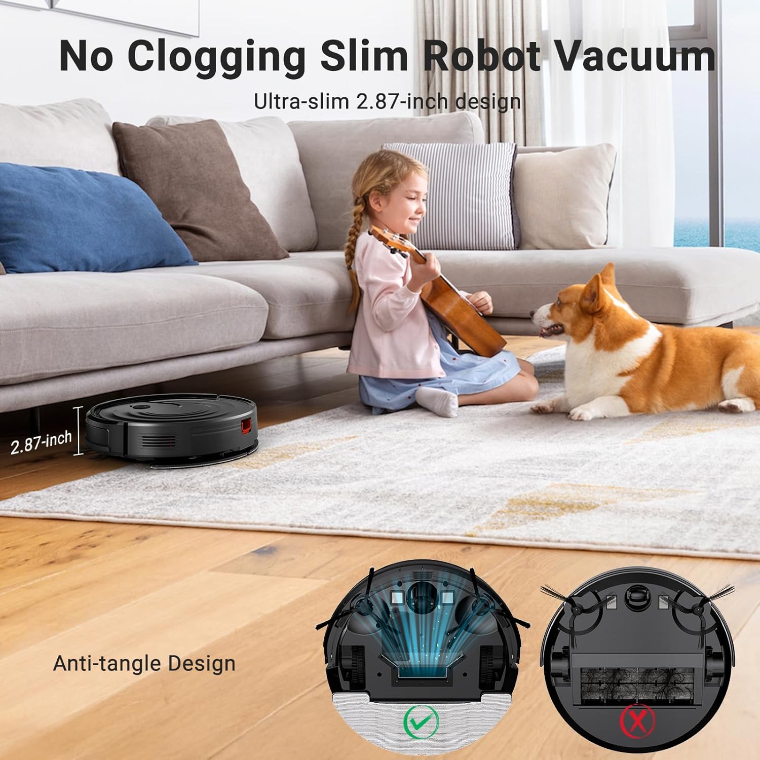 Robot Vacuum and Mop Combo, Robotic Vacuum Cleaner 5000Pa Strong Suction 130 Mins Runtime, Slim, Low Noise, Automatic Self-Charging, Wi-Fi/App/Alexa Control, Ideal for Hard Floor/Low-Pile Carpet - Image 5