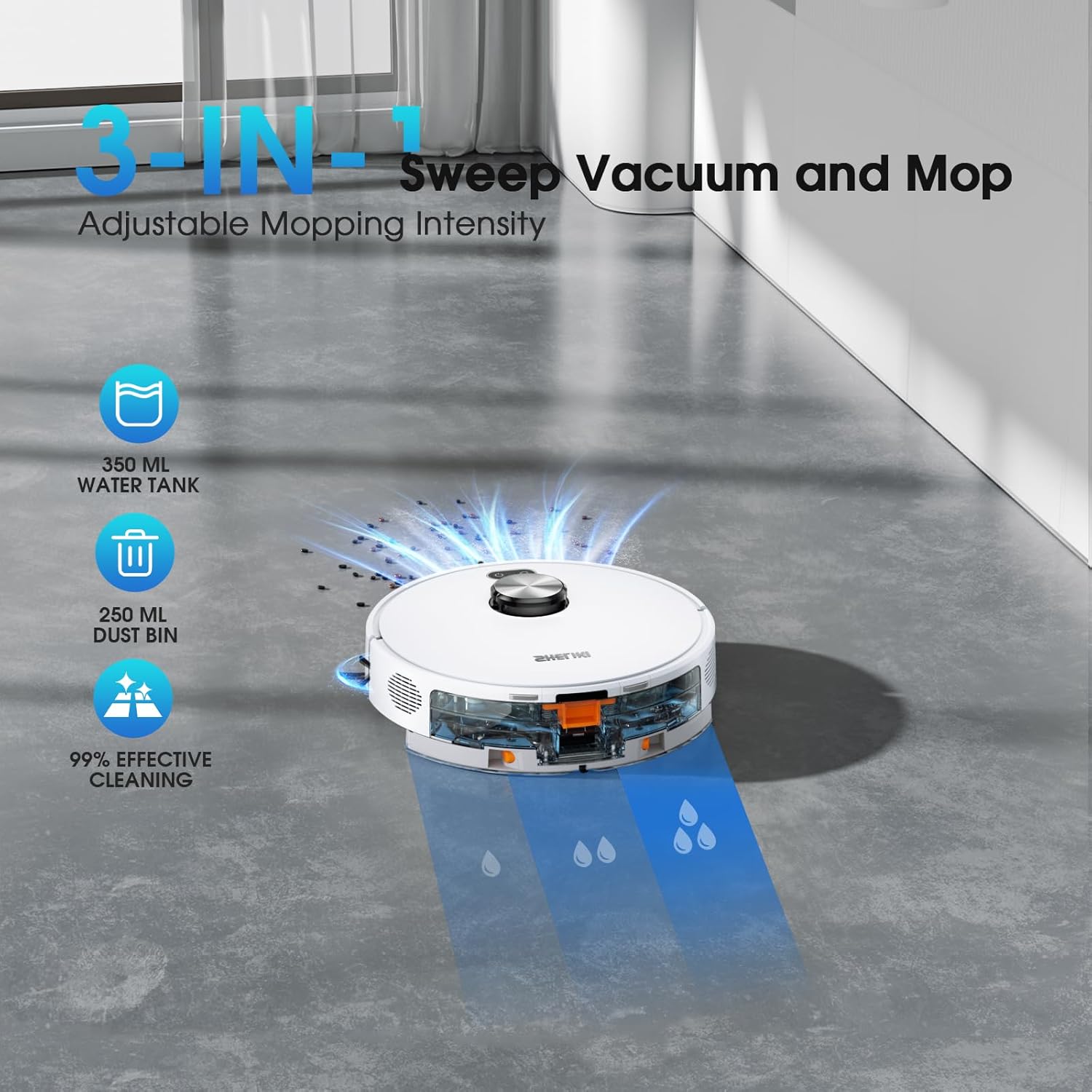 Robot Vacuum and Mop, 3-in-1 Robotic Vacuum Cleaner with 70-Day Self-Emptying Base, 360° LiDAR Navigation & Smart Mapping, 6000Pa Strong Suction for Pet Hair, Carpets & Hard Floors - Image 4