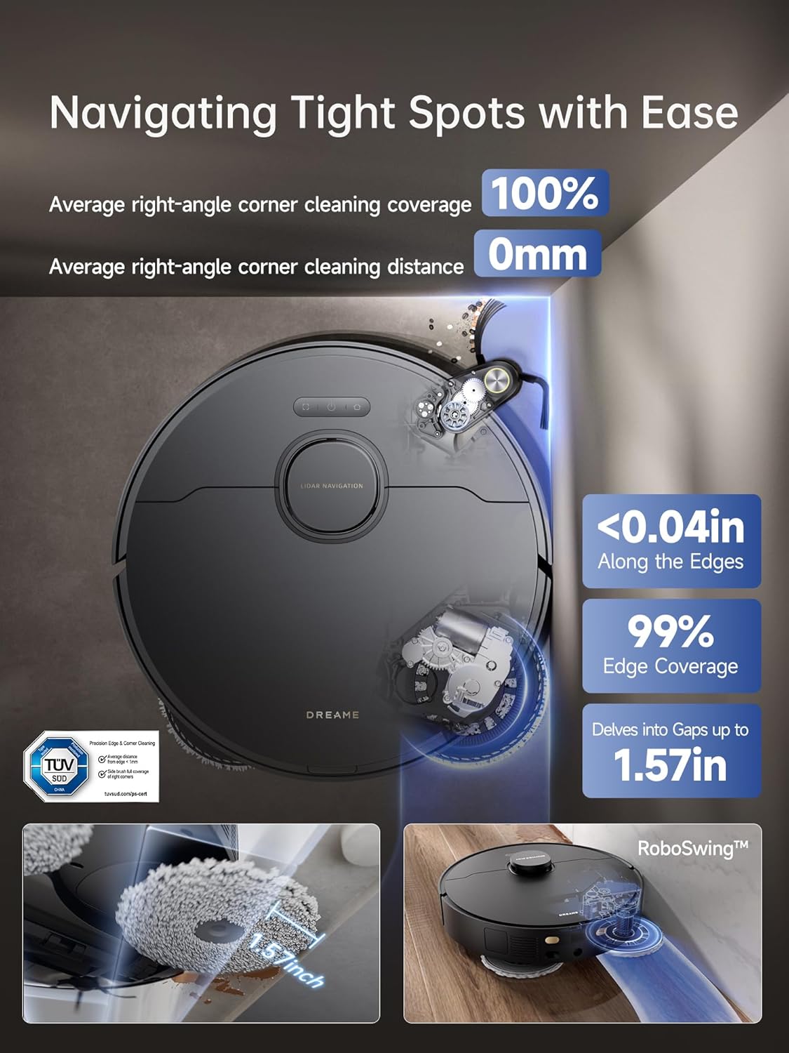 DREAME X40 Ultra Robotic Vacuum with Removable & Liftable Mop, 12,000Pa Suction, Side Brush Extensive Cleaning, 158°F Mop & Washboard Self Cleaning, Auto-Empty, Auto Refill, liftable Brushes - Image 3