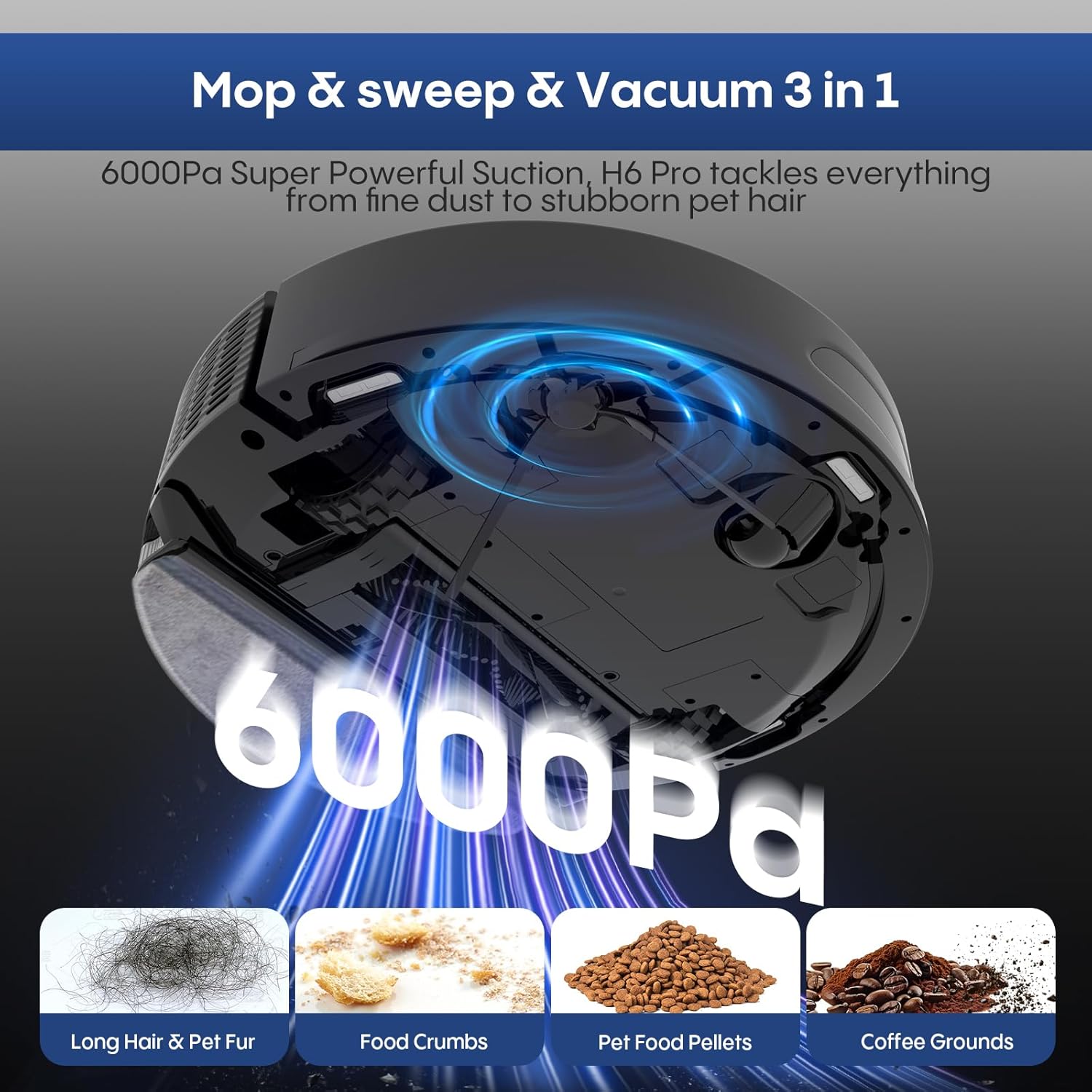 Robot Vacuum and Mop with Mapping: 6000Pa Self Emptying Robotic Vacuum with LIDAR Navigation,3-in-1 Robot Vacuum for 90 Days Hands-Free Cleaning, Alexa/APP Control Ideal for Pet Hair Hard Floor Carpet - Image 3