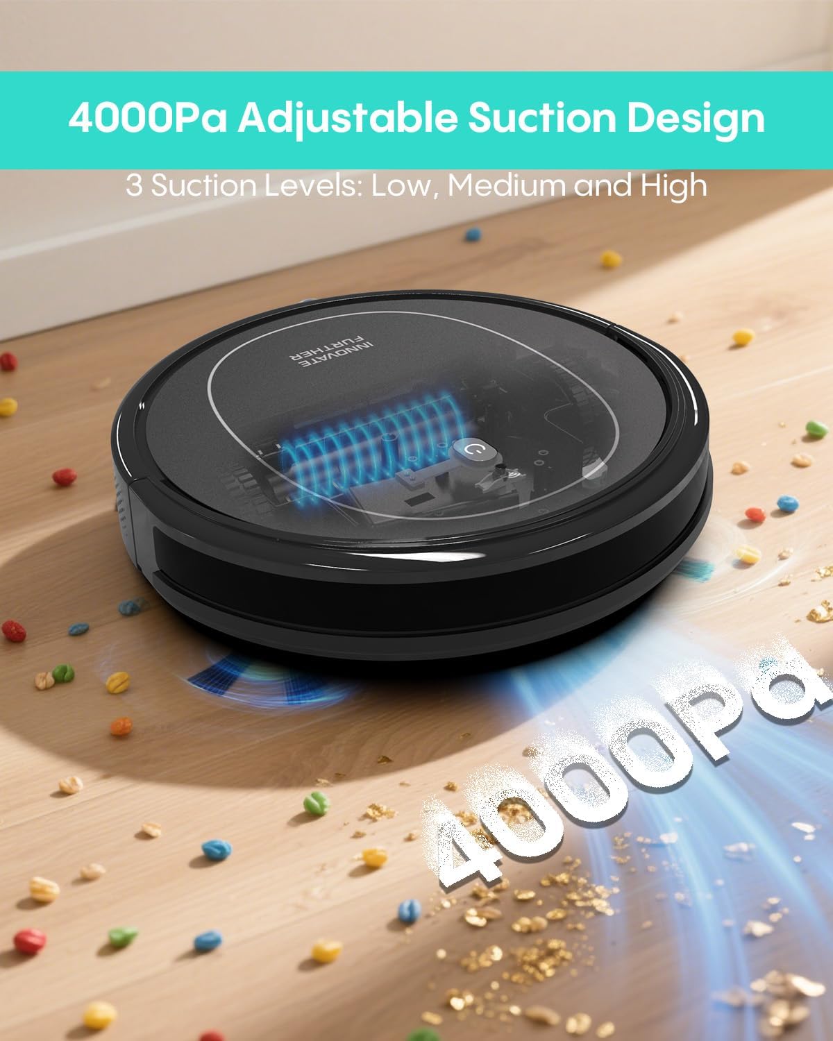 3-in-1 Robot Vacuum and Mop 4000Pa Strong Suction with App/Remote/Alexa Control & Central Brush & Self-Charging for Home Hard Floor, Carpet, Pet Hair - Image 3