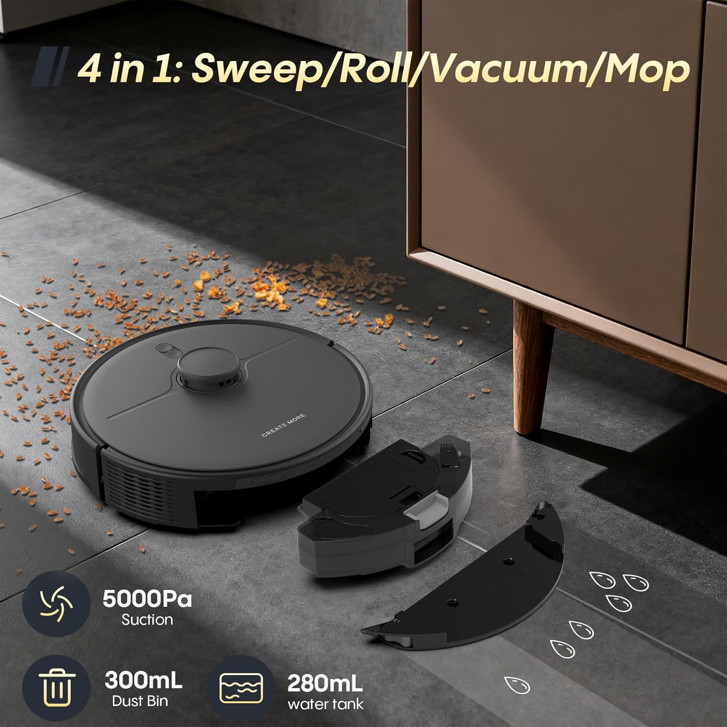 Robot Vacuum and Mop Combo, Robotic Vacuum Cleaner with Self-Charging,Hands-Free for 90 Days, 5000Pa Suction,LiDAR Navigation, Home Mapping, Multiple Cleaning Modes, Wi-Fi/App/Alexa, Pet Hair,Dust - Image 2