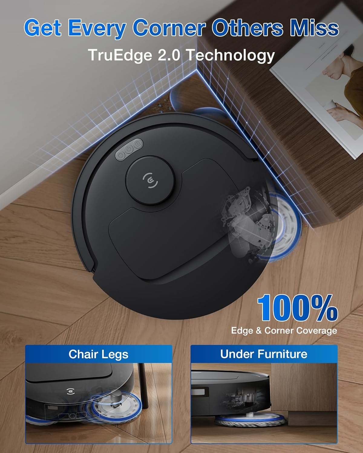 ECOVACS DEEBOT T30C Robot Vacuum and Mop, 20,000Pa Suction, TruEdge Adaptive Edge Mopping, ZeroTangle 2.0 Technology, Hot Water Washing, Self-Emptying, Auto-Lift Mopping, Obstacle Avoidance - Image 3