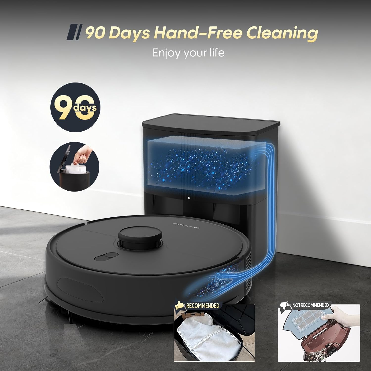 Robot Vacuum and Mop Combo, Robotic Vacuum Cleaner with Self-Charging,Hands-Free for 90 Days, 5000Pa Suction,LiDAR Navigation, Home Mapping, Multiple Cleaning Modes, Wi-Fi/App/Alexa, Pet Hair,Dust - Image 3