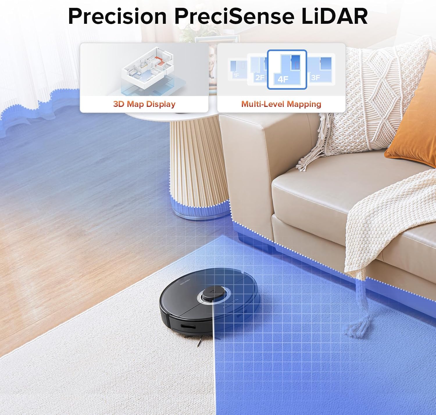 roborock Q7 Max Robot Vacuum and Mop, 30-Level Adjustable Water Flow, 4200Pa Suction, PreciSense LiDAR Navigation, No-Go Zone, No-Mop Zone, 3D Mapping, App & Voice Control, Ideal for Pet Hair - Image 4