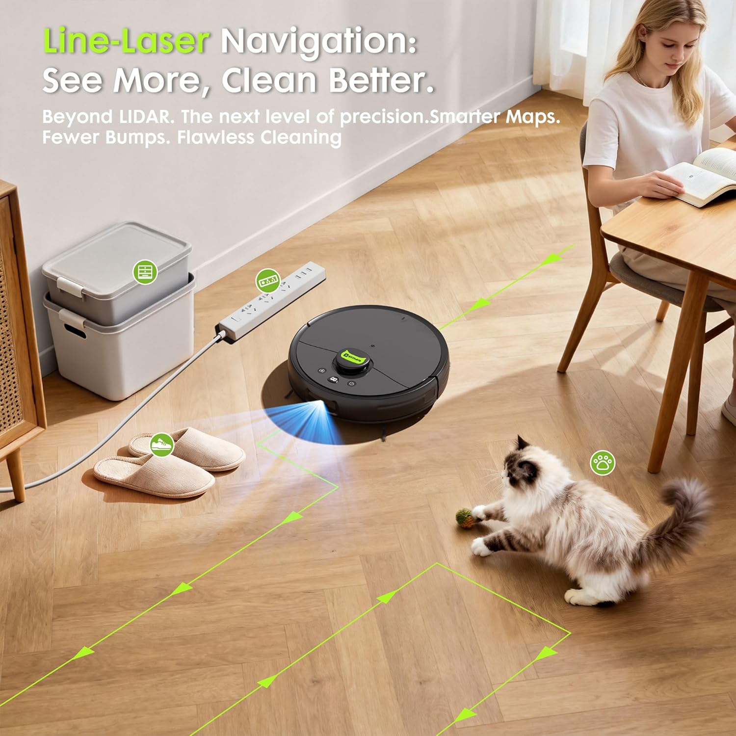 Robot Vacuum and Mop, Pet Hair Tangle-Free Cutter Technology, Max 10,000Pa Suction, Laser Navigation, Pet Laser, 75-Days Capacity, Carpet Lift Detection, APP & Voice Control, Robotic Vacuums Cleaner - Image 7