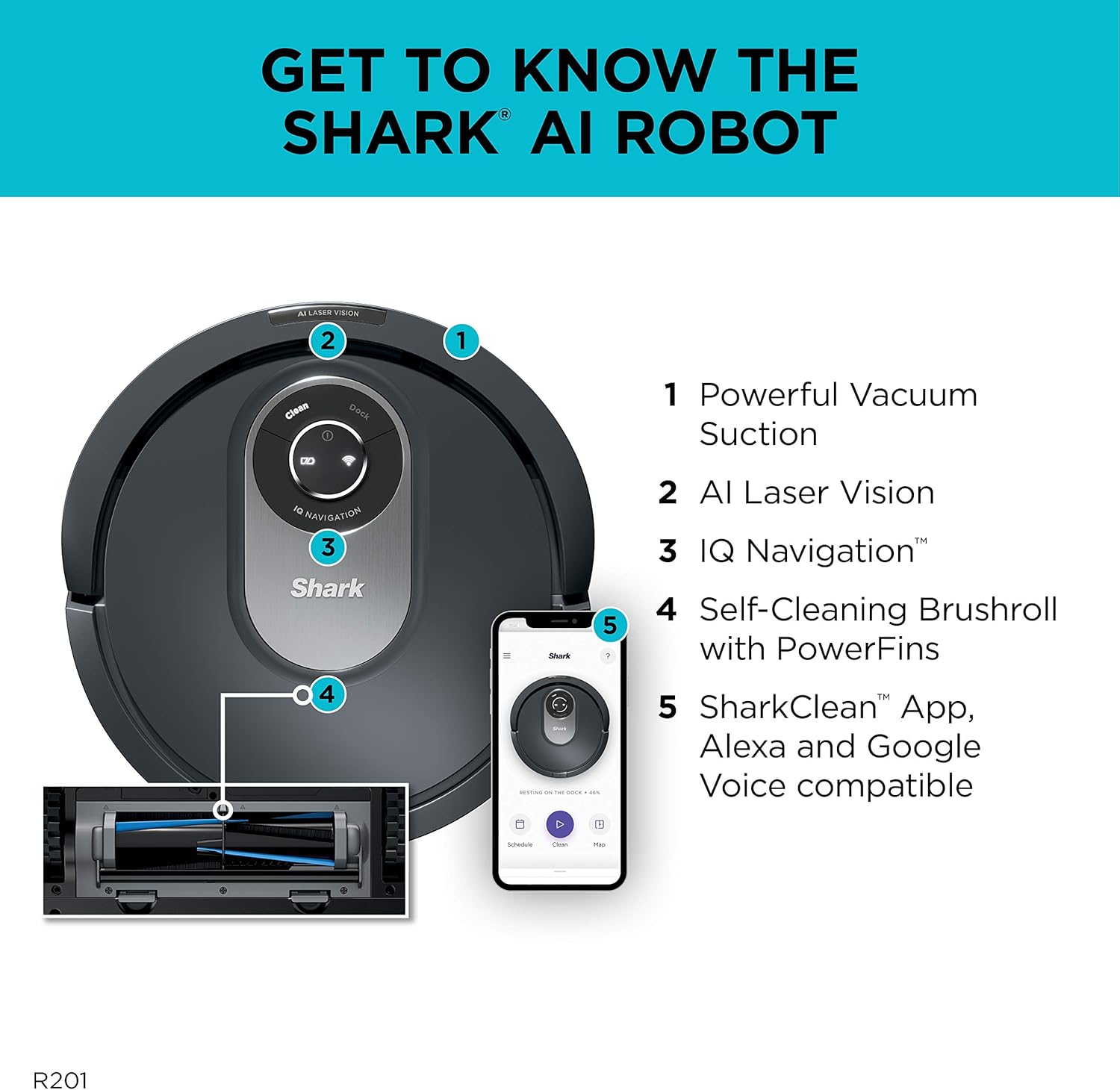 Shark AI Robot Vacuum, Smart Mapping|Scheduling|Pet Hair Pick Up|Logical Navigation, Black/Silver (RV2001), Carpet - Image 12