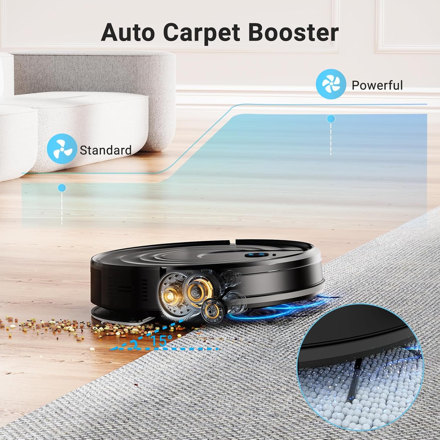 Robot Vacuum and Mop Combo, Robotic Vacuum Cleaner 5000Pa Strong Suction 130 Mins Runtime, Slim, Low Noise, Automatic Self-Charging, Wi-Fi/App/Alexa Control, Ideal for Hard Floor/Low-Pile Carpet - Image 6