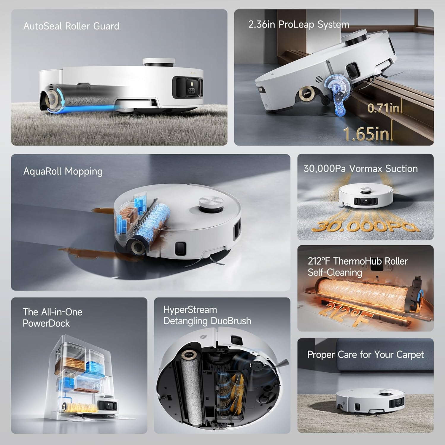 DREAME Aqua10 Roller Robot Vacuum, AquaRoll Mopping, 30,000Pa Suction, 100% Detangling, Carpet-Protecting Roller Guard, Clear 2.36in Obstacle, Self-Empty, Self-Cleaning, Roller Mop Extending - Image 9