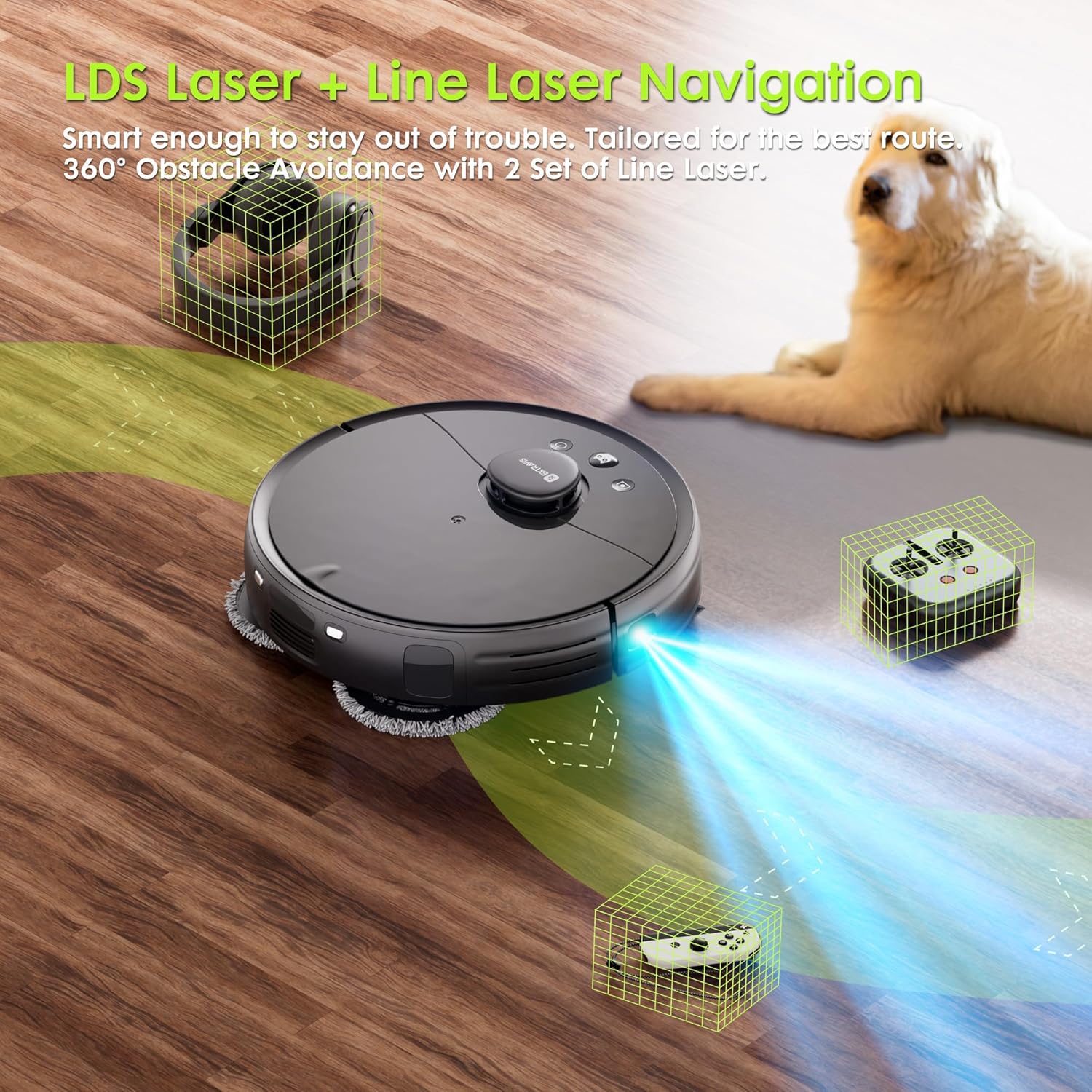 Robot Vacuum and Mop, V5 Tangle Cutter Technology for Pet Hair, 8500Pa Suction, 75-Day Capacity, LDS Navigation, Pet Laser, Robotic Vacuums Cleaner for Hair, Floors, Tile, Carpet, APP & Voice Control - Image 5