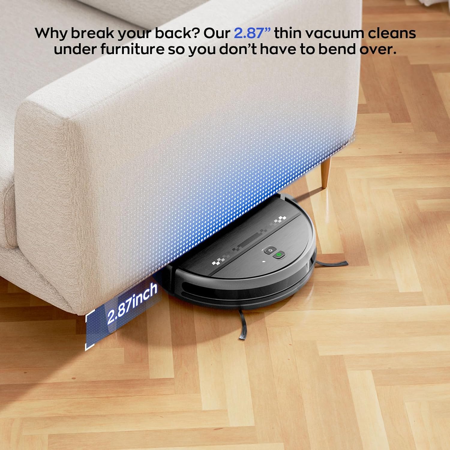 Robot Vacuum and Mop Combo, 2-in-1 Mopping Robot Vacuum Cleaner with 2300Pa Suction, 2.87'' Slim Design, Wi-Fi/App/Voice Control, 3D Obstacle Avoidance&Self-Charging for Hard Floors, Carpets, Pet Hair - Image 4