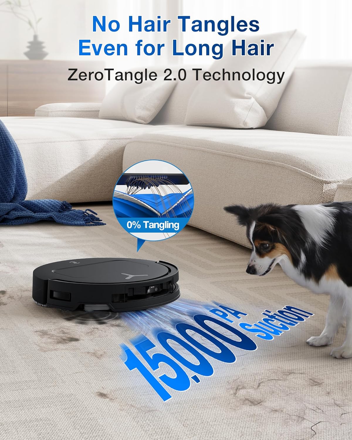 ECOVACS DEEBOT T50 PRO Omni Robot Vacuum and Mop, 3.19” Ultra-Slim, 15,000Pa Suction, ZeroTangle 2.0, TruEdge Edge Cleaning, AIVI 3D Obstacle Avoidance, Auto Mop Wash & Dry, Self-Emptying - Image 3