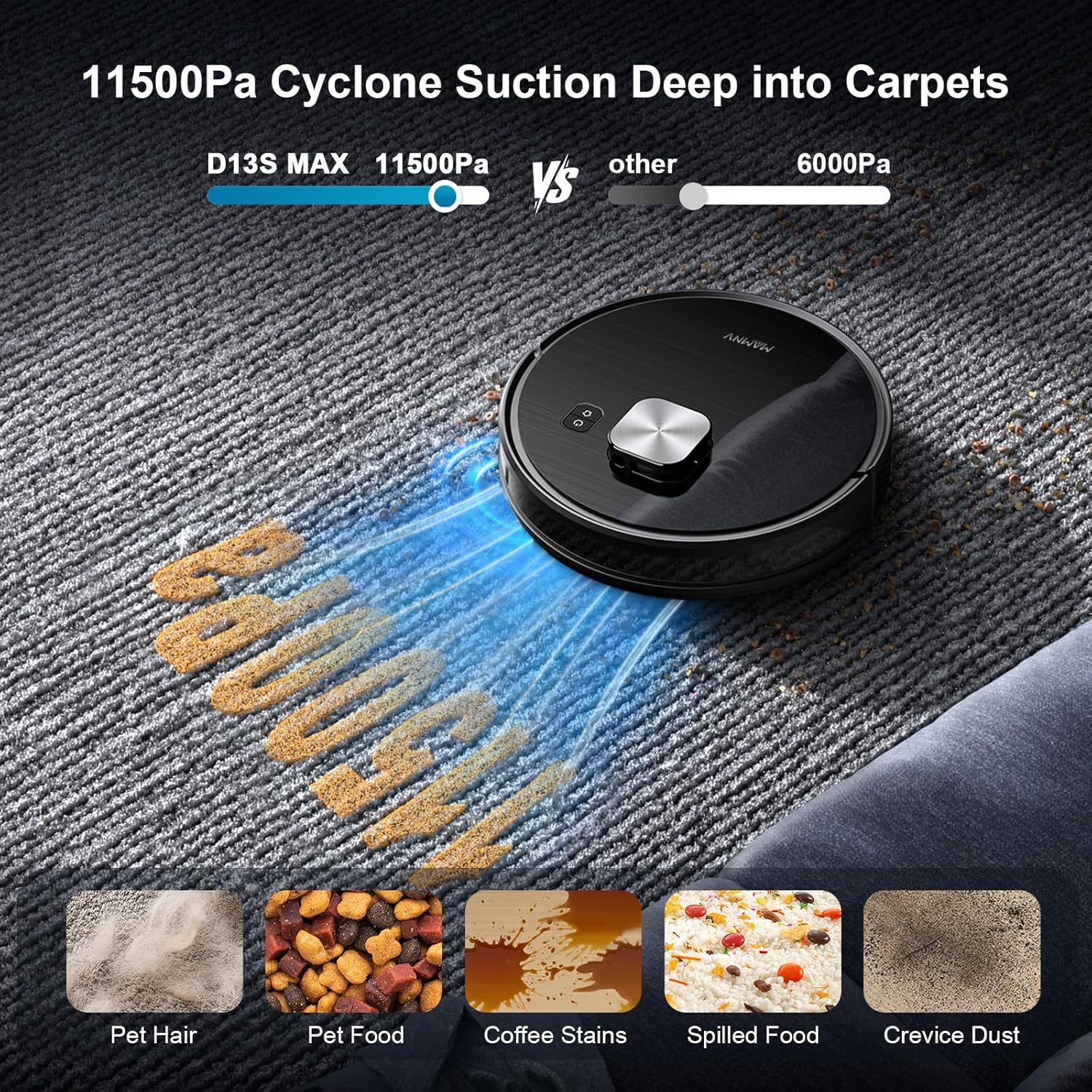 Robot Vacuum and Mop Combo, Robot Vacuum Self-Emptying with 11500Pa Suction, 70-Day Capacity, Fast Home Mapping, LiDAR Navigation, Smart Obstacle Avoidance, Ideal for Pet Hair, Carpet, Hard Floor - Image 3