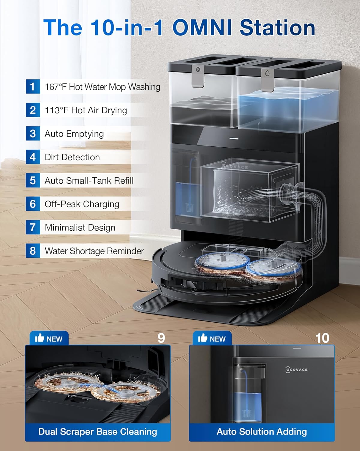 ECOVACS DEEBOT T50 PRO Omni Robot Vacuum and Mop, 3.19” Ultra-Slim, 15,000Pa Suction, ZeroTangle 2.0, TruEdge Edge Cleaning, AIVI 3D Obstacle Avoidance, Auto Mop Wash & Dry, Self-Emptying - Image 2