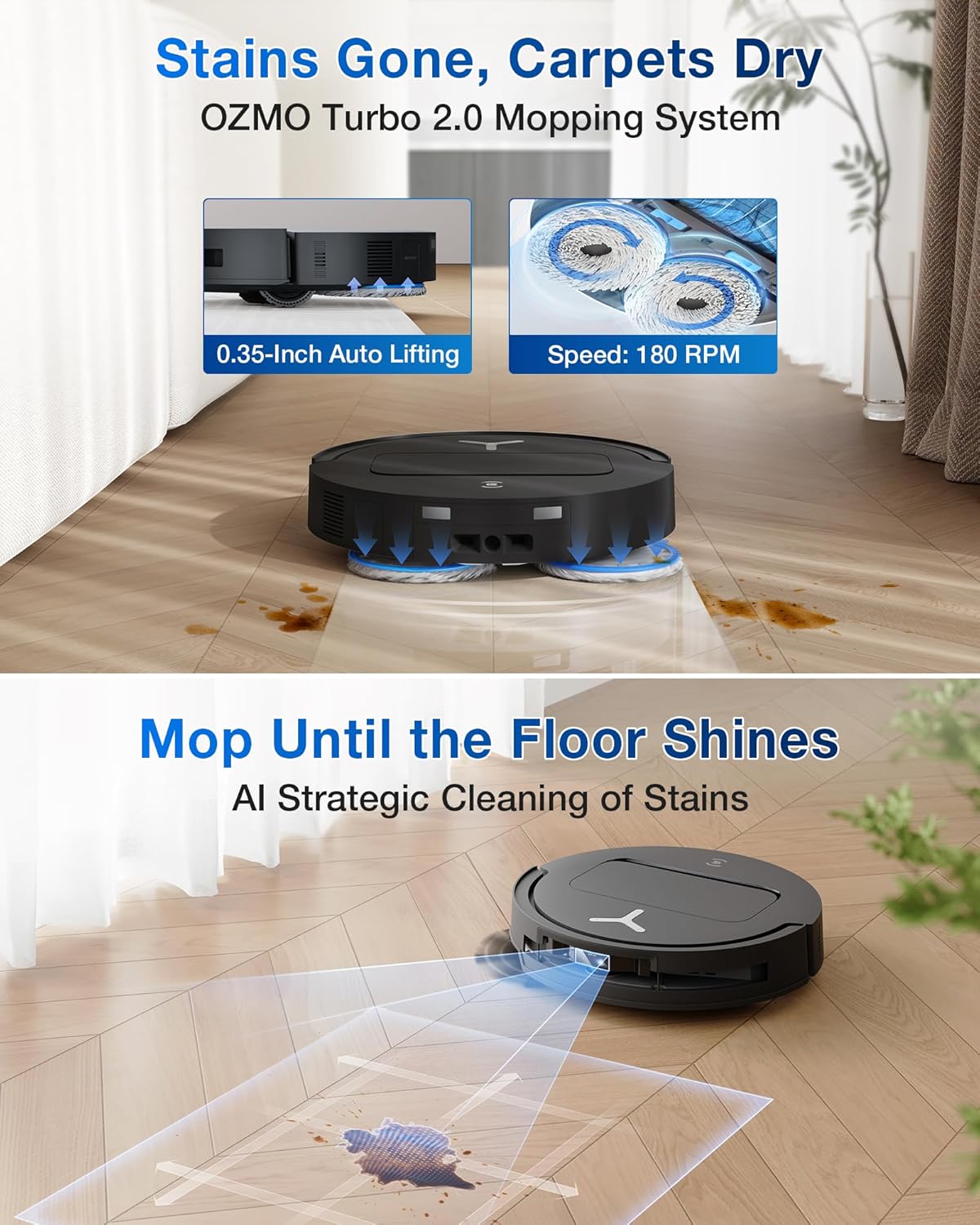 ECOVACS DEEBOT T50 PRO Omni Robot Vacuum and Mop, 3.19” Ultra-Slim, 15,000Pa Suction, ZeroTangle 2.0, TruEdge Edge Cleaning, AIVI 3D Obstacle Avoidance, Auto Mop Wash & Dry, Self-Emptying - Image 7