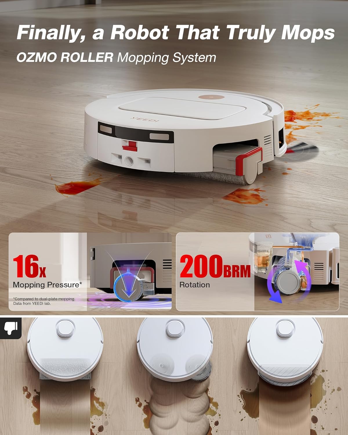 Yeedi M14 Plus Robot Vacuum and Mop with All-in-One Station, 18000Pa, OZMO Roller Instant Self-Washing Mopping, 167℉ Hot Water Mop Washing & Self-Drying, ZeroTangle 3.0, Self-Emptying, White - Image 3
