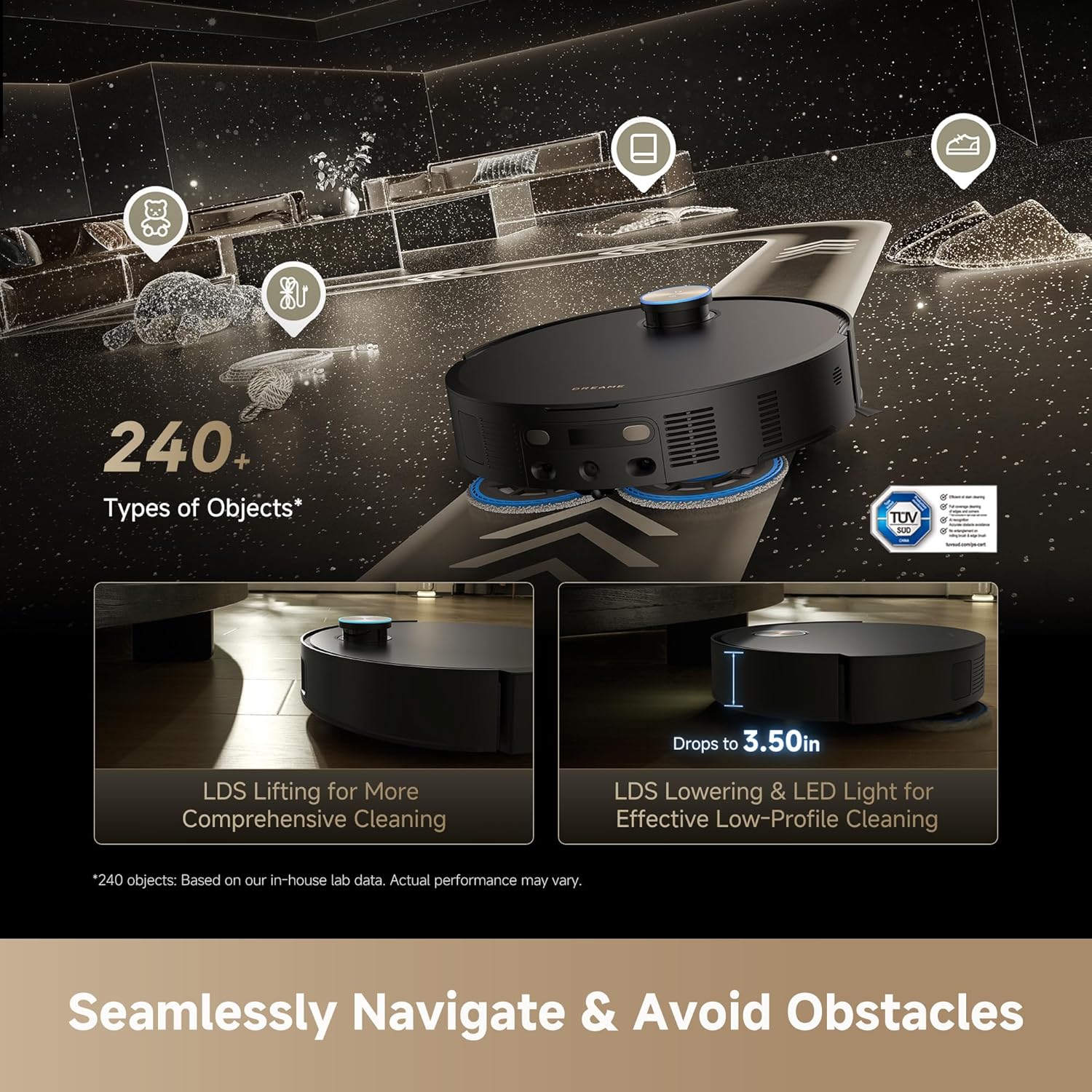 DREAME Matrix10 Ultra Robot Vacuum and Mop, Multi-Mop Switching, 3.14inch Obstacle Clearing, 30,000Pa Suction, Self Empty&Refill, Self-Cleaning, 100% Detangling, 240+ Obstacle Avoidance, Voice Control - Image 6