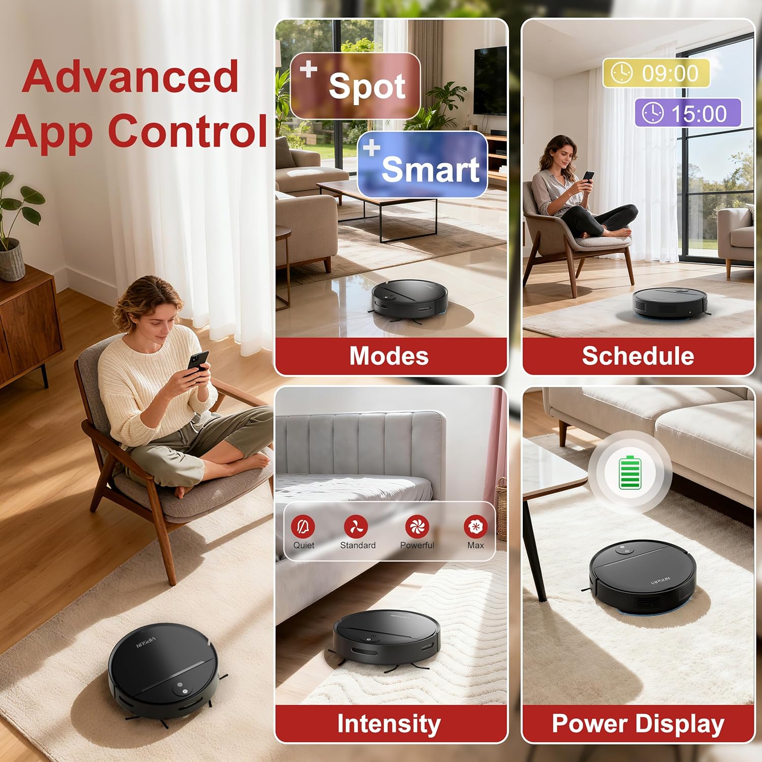 Robot Vacuum and Mop Combo with 4000Pa Suction, APP/Voice/Remote Control, Robotic Vacuums with Personalized Adjustment Setting, Self-Charging, Obstacle Avoidance, Smart Home Robot Aspiradora - Image 3