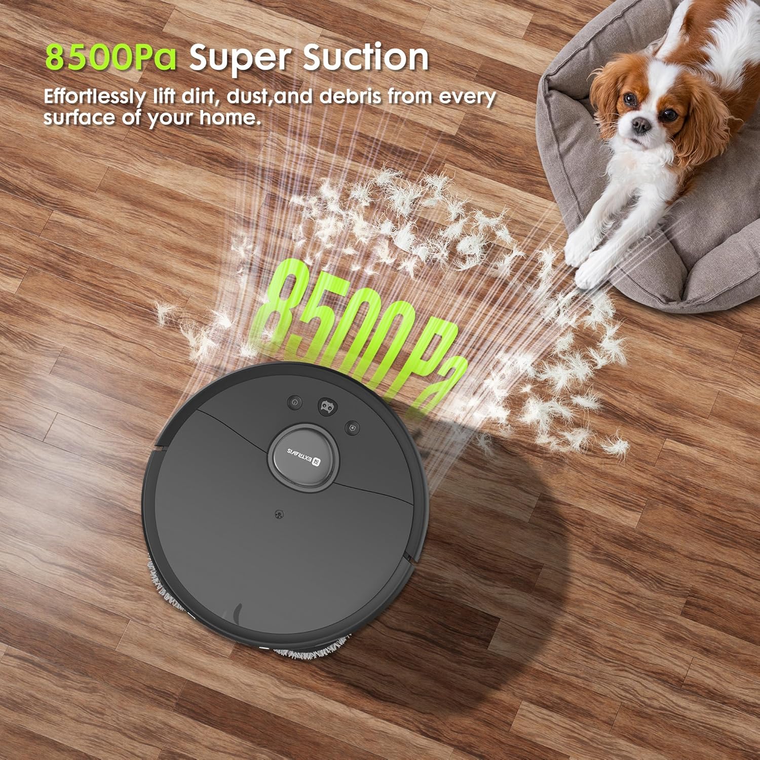 Robot Vacuum and Mop, V5 Tangle Cutter Technology for Pet Hair, 8500Pa Suction, 75-Day Capacity, LDS Navigation, Pet Laser, Robotic Vacuums Cleaner for Hair, Floors, Tile, Carpet, APP & Voice Control - Image 2