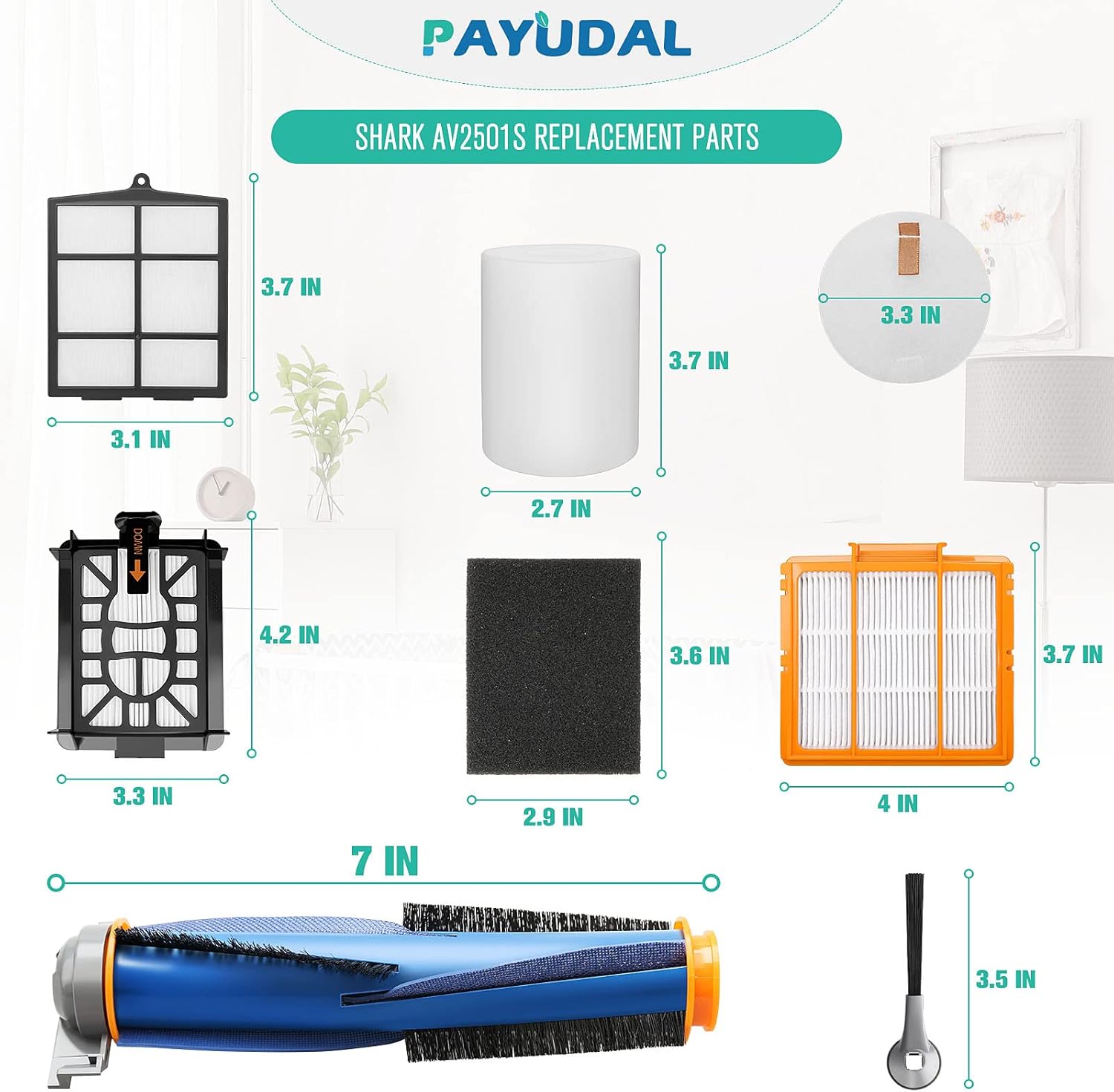 Replacement Parts for Shark AI AV2511AE AV2501S AV2610WA AV2501AE RV2502AE RV2610WA UR2500SR RV2520 AV2510 AI Ultra Robot Vacuum Cleaner Accessories Kits. Main Brush,HEPA Filter,Foam Filter,Side Brush - Image 3