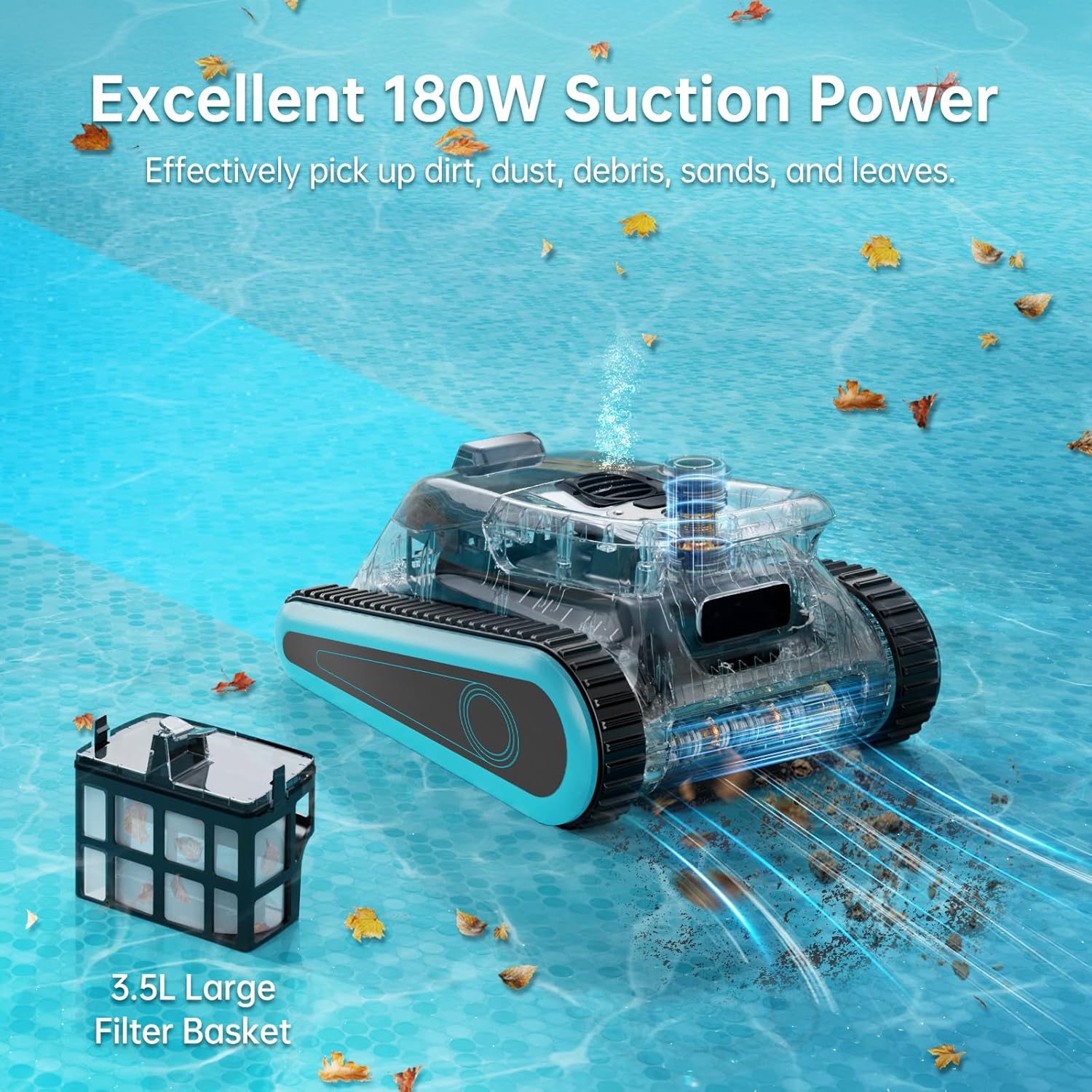 Nextrend Pool Vacuum for inground Pools: Robotic Pool Cleaner Lasts 150 Mins Wall Climbing 180W Powerful Suction LED Indicator Self-Parking for Above Ground & Inground Pools Up to 2,050 sq. ft. - Image 3