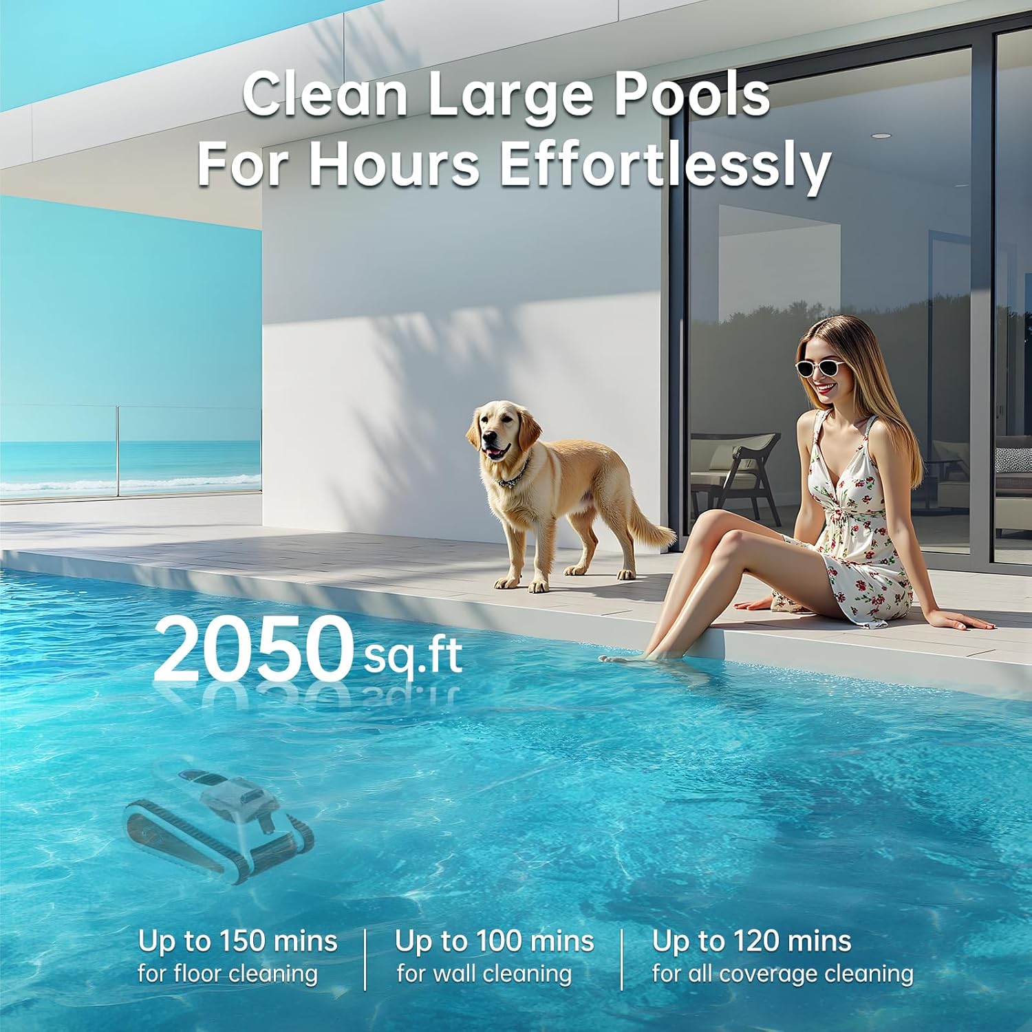 Nextrend Pool Vacuum for inground Pools: Robotic Pool Cleaner Lasts 150 Mins Wall Climbing 180W Powerful Suction LED Indicator Self-Parking for Above Ground & Inground Pools Up to 2,050 sq. ft. - Image 4