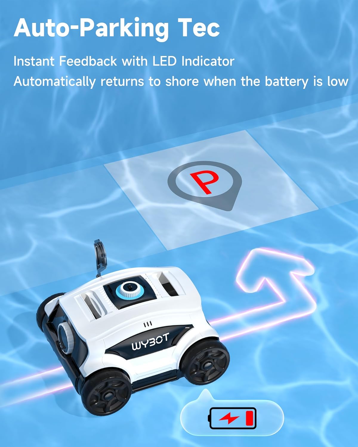 (2026 Upgraded) WYBOT Osprey 300II Cordless Pool Cleaner, 130 Mins Runtime, Pool Robot Vacuum with 45W Strong Suction, Auto-Parking, LED Indicator, Ideal for Above/Inground Pools Up to 1300 Sq.ft - Image 9