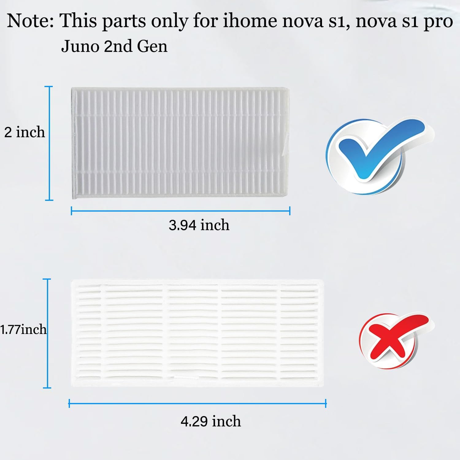 2 Pcs Filter Replacement for iHome Nova S1 Pro, iHRVS1PRO-3BLK, iHRVS1-3BLKS, iHRV9-BLKS Robotic Vacuum Cleaner Parts - Image 3