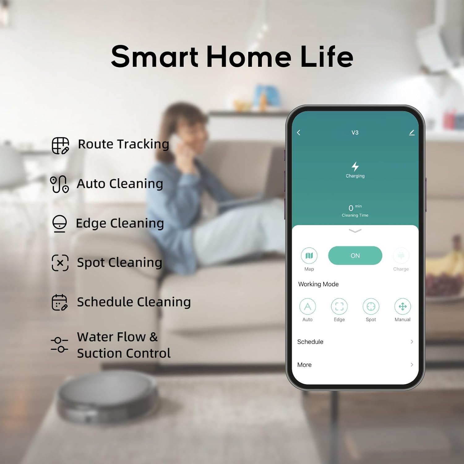 V3 3 in 1 Robot Vacuum and Mop with 5000Pa Suction Power, Work with 2.4GWifi/ Alexa/App/, Self-Charging Vacuum Cleaner, Tangle-Free, Ideal for Pet Hair,Carpet and Hard Floor - Image 3