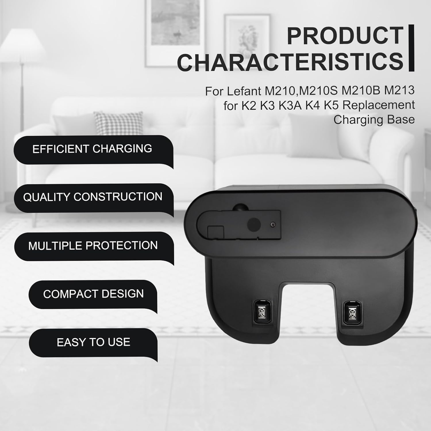Recharge Base Charger Station for Lefant M210 M213 M213S Robot Vacuum Cleaners, Charging Dock Replacement for Lefant K2 K3 K3A K4 K5 Vacuums for Home Floor Cleaning, Without Adapter - Image 3