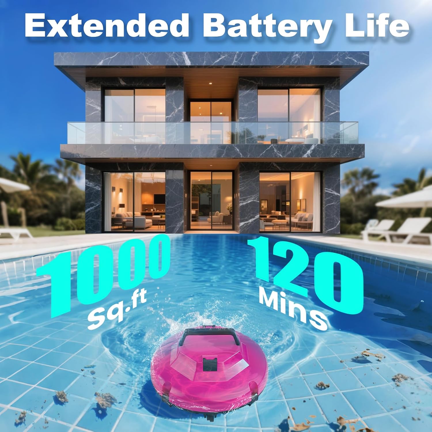 2025 Cordless Robotic Pool Cleaner - 120 Mins Automatic Pool Vacuum for Above Ground Pool & In - Ground Flat Pools up to 1000 Sq.Ft, Robot Pool Cleaner with Self - Parking Tech - Image 3