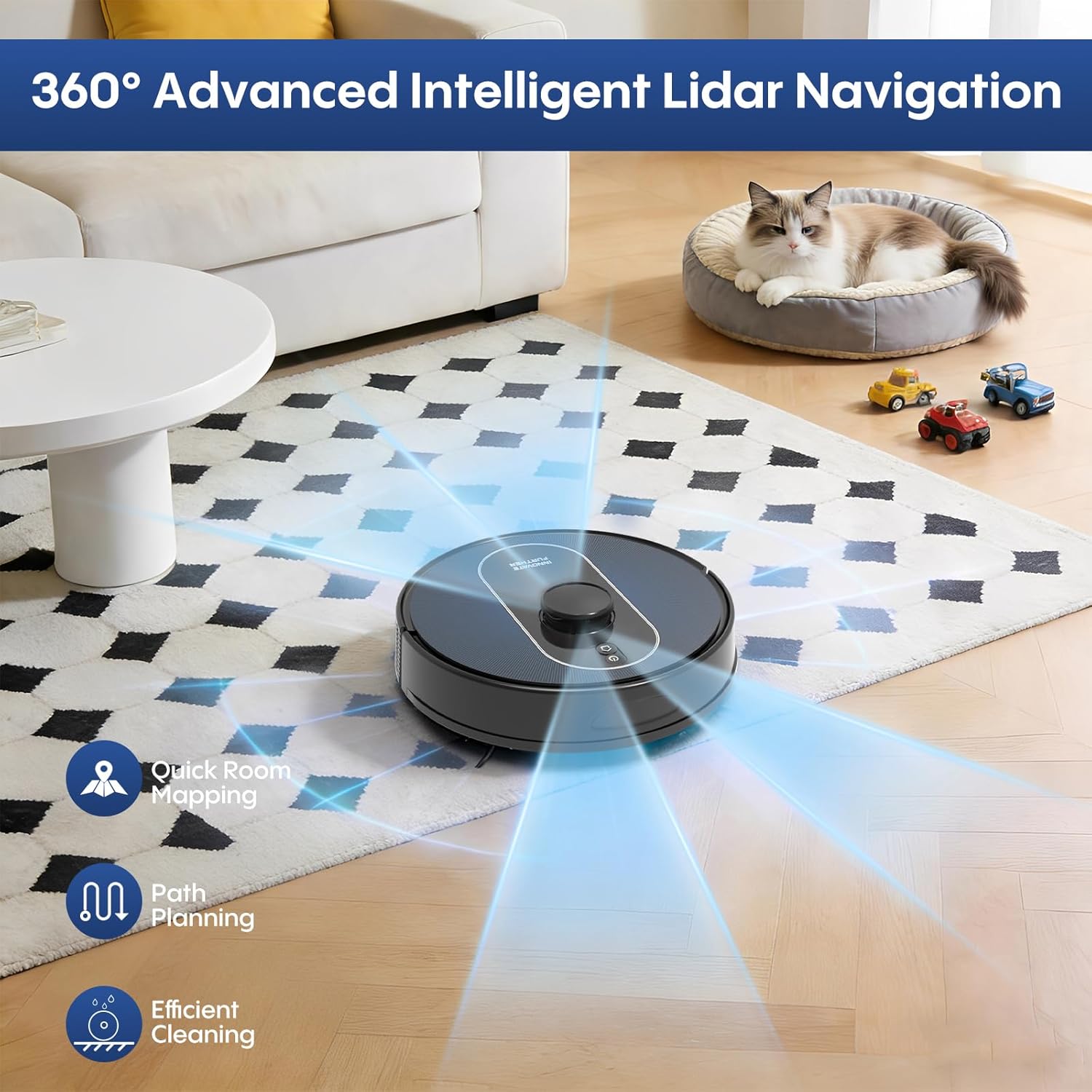 Robot Vacuum and Mop Self-Emptying: 6000Pa Robotic Vacuum 5-In-1 LiDAR Navigation with No-Go Zones/Mapping for 90 Days Hands-Free Cleaning, APP/Alexa Robot Vacuum for Pet Hair & Carpet & Hard Floor - Image 5