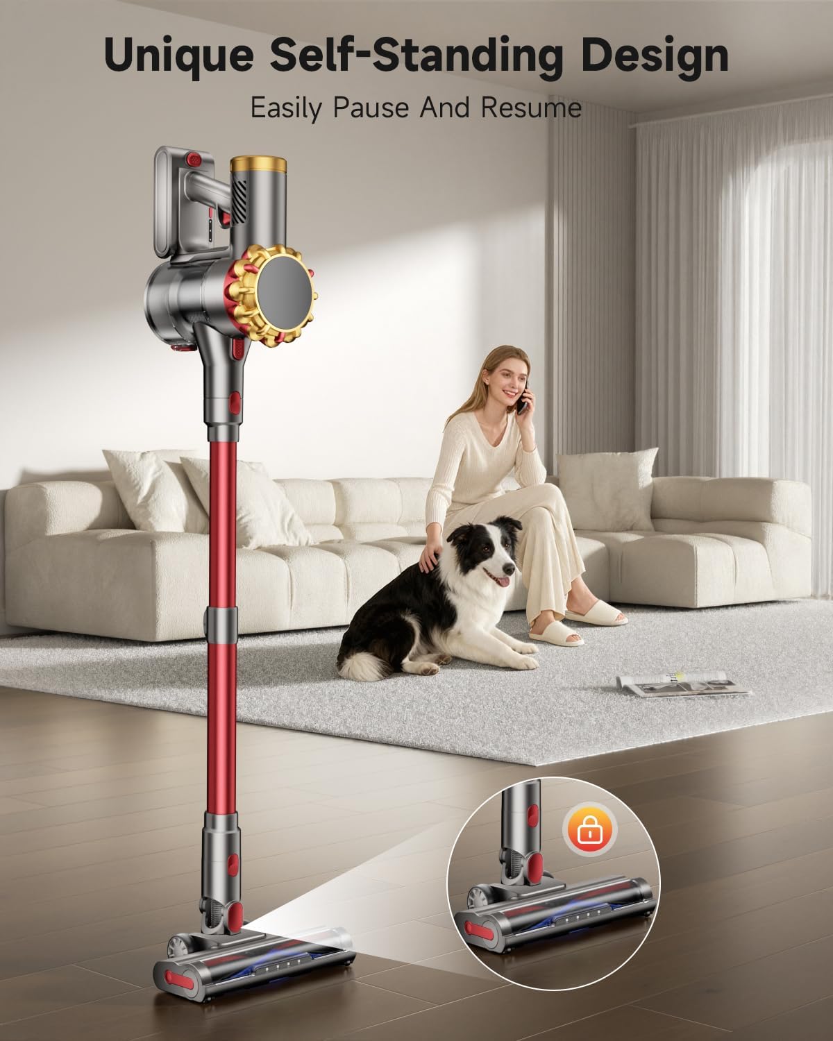 Cordless Vacuum Cleaner 580W 50Kpa Vacuum Cleaners for Home, 65 Mins Battery Stick Vacuum Anti-Tangle, Self-Standing, 8-in-1 Lightweight Vacuum for Hardwood Floor/Carpet/Pet Hair - Image 3