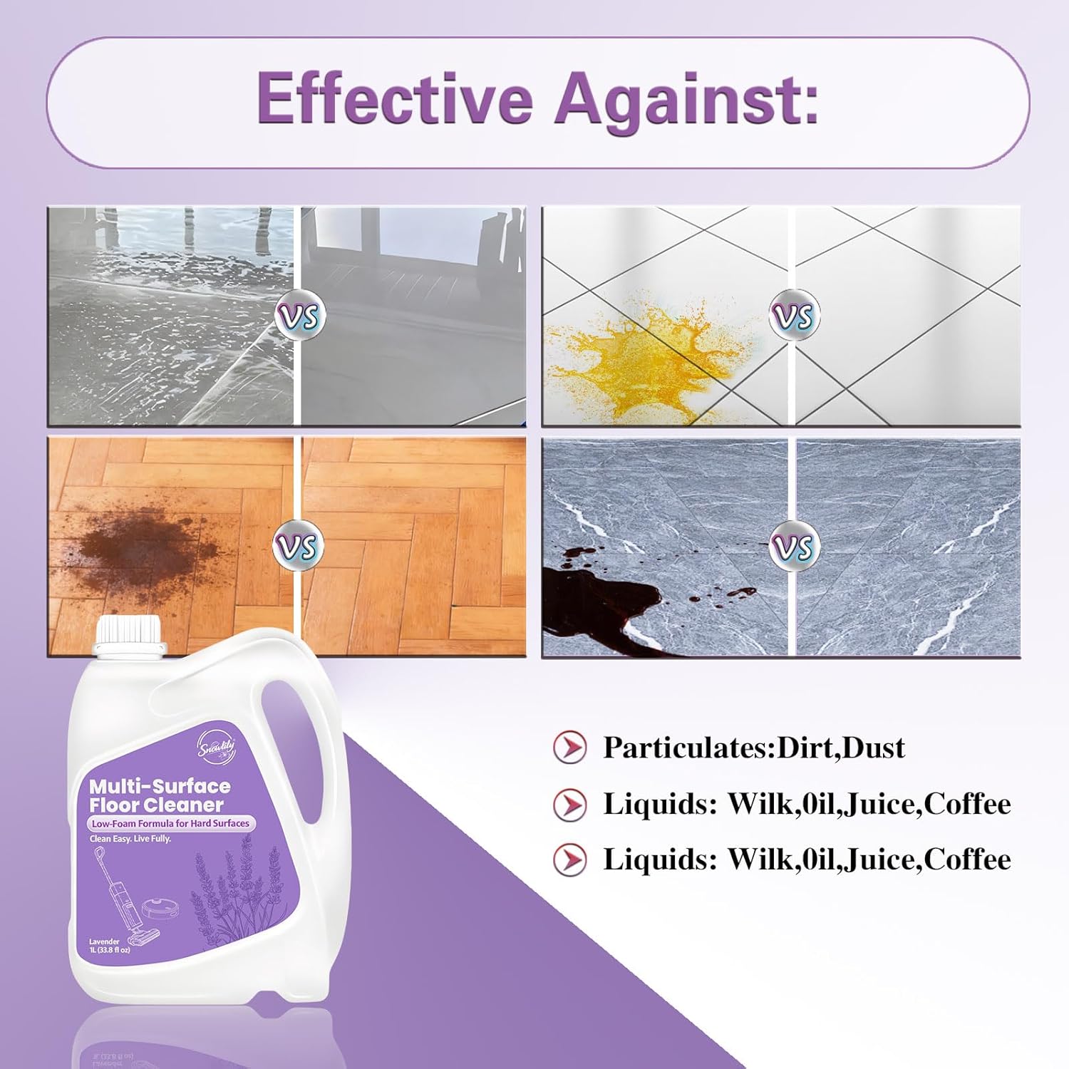 Snowlily 33.8 FL OZ Floor Cleaning Solution Compatible with Robot Vacuum, Residue & Streak Free, Low Foam Floor Cleaner for Mopping, for All Robot Vacuum Mops & Wet Dry Vacuum Cleaners, Lavender - Image 8