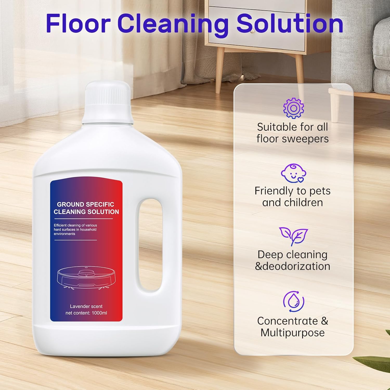 Lavender Floor Cleaning Solution 1L Compatible with Dreame Wet & Dry Vacuum and Robot,Residue & Streak Free, Suitable for All Robot Vacuum Cleaners and Wireless Wet Dry Dual-Use Vacuum Cleaners - Image 2