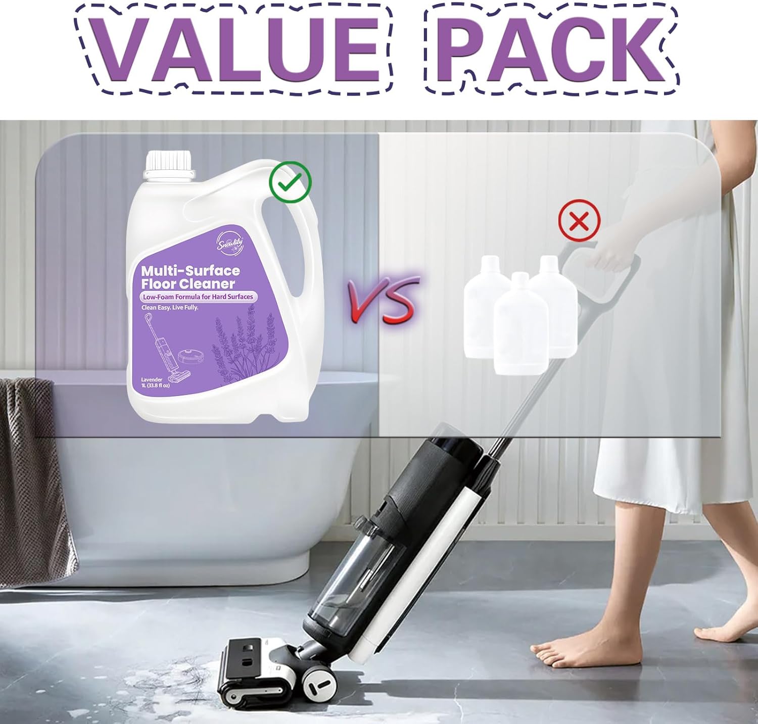 Snowlily 33.8 FL OZ Floor Cleaning Solution Compatible with Robot Vacuum, Residue & Streak Free, Low Foam Floor Cleaner for Mopping, for All Robot Vacuum Mops & Wet Dry Vacuum Cleaners, Lavender - Image 5