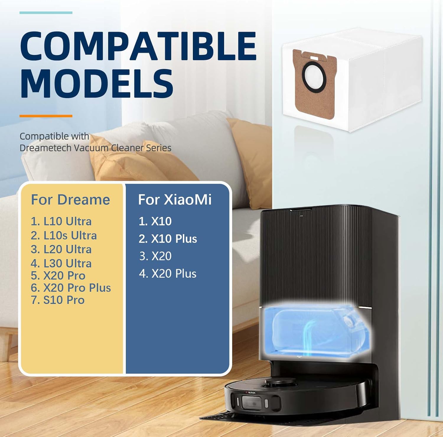 12 pcs Disposable Vacuum Dust Bag: for Dreame L10 Ultra/L10s Ultra/L20 Ultra/L30 Ultra/X20 Pro/X20 Pro Plus/S10 Pro/Xiaomi Robot Vacuum X10/X10 Plus/X20/X20 Plus, 3L Large Capacity - Image 2