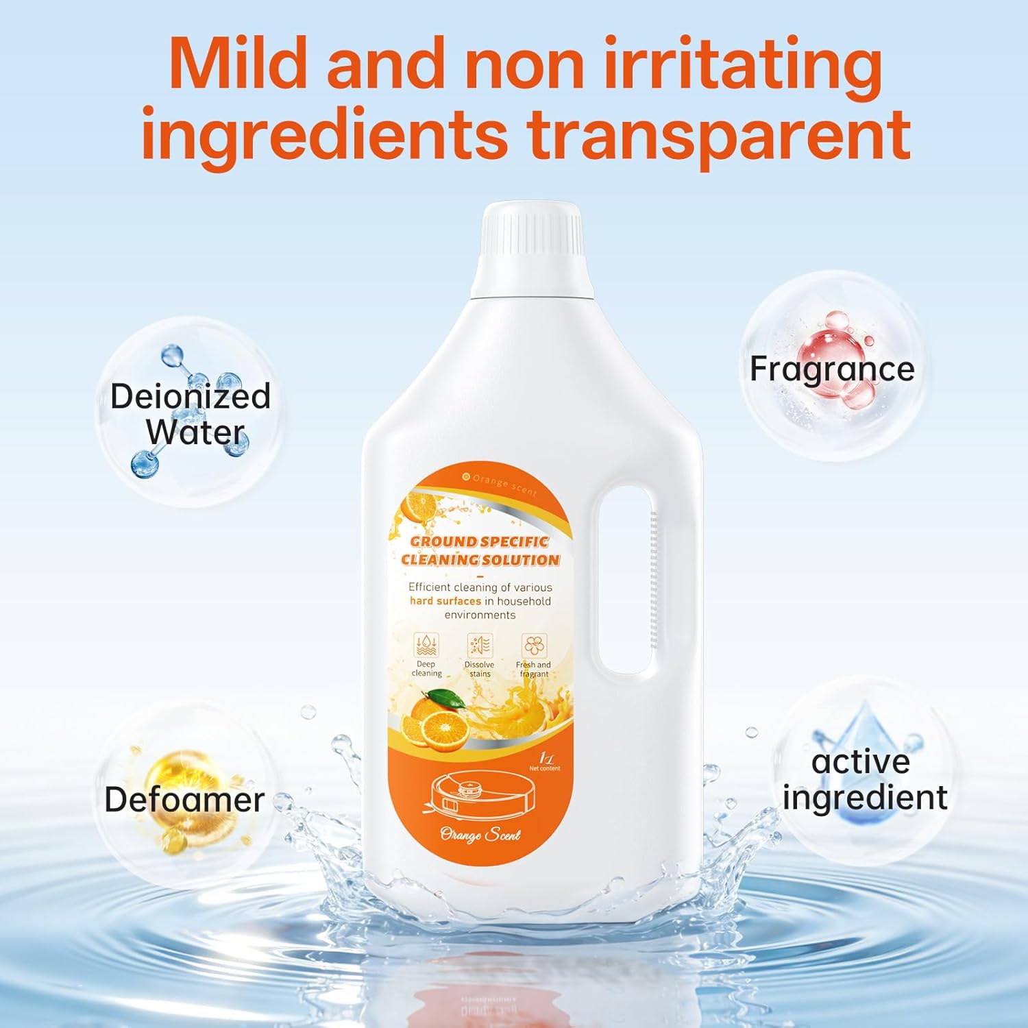 1L Sweet Orange Floor Cleaning Solution Compatible with Roborock&Eufy&iRobot&Ecovacs&Dreame&Shark, Fragrance Deodorization, Deep Cleans for Multiple Hard Floors, Suitable With All Robot Vacuum - Image 3