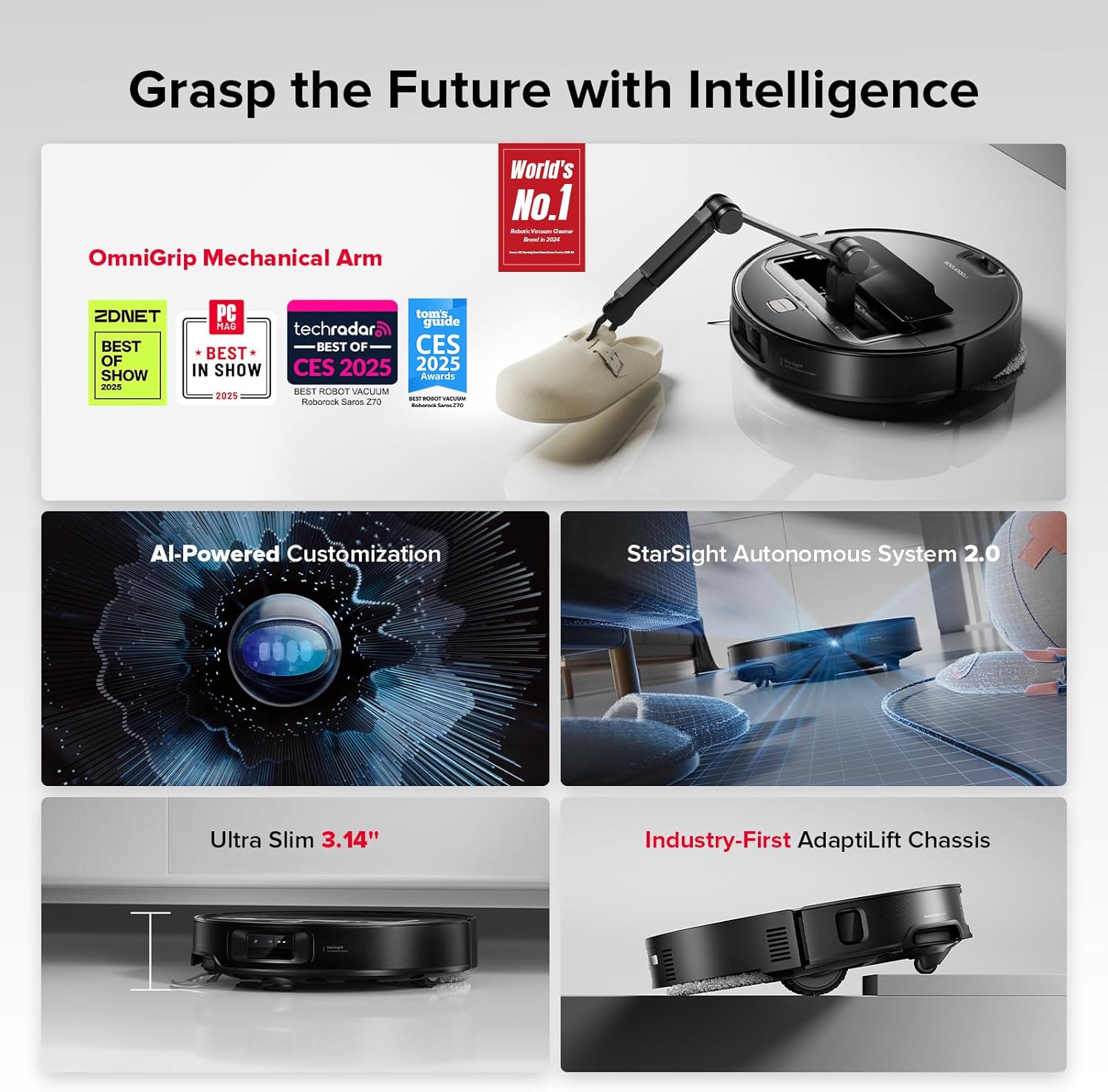 roborock Saros Z70 Robot Vacuum Cleaner and 1L Floor Cleaning Solution Bundle - Image 2